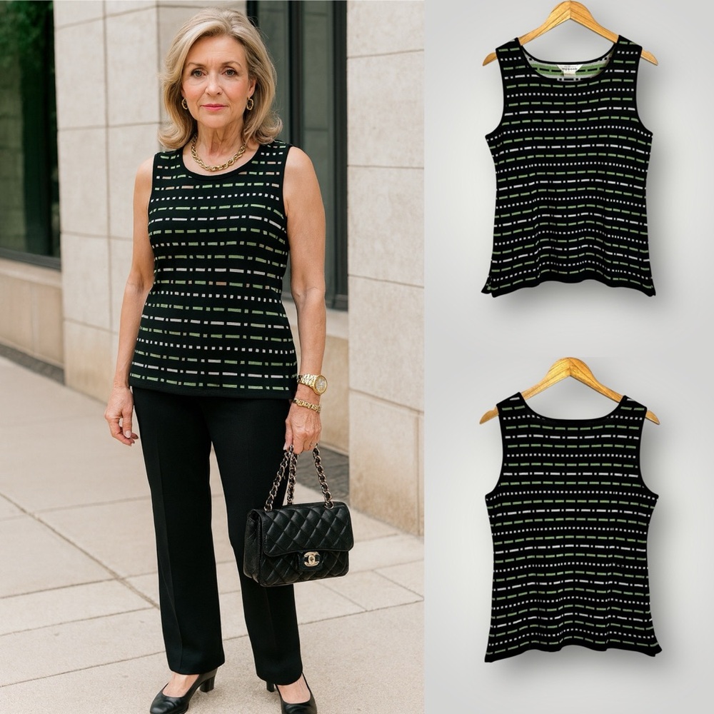 Misook Knit Tank Top Scoop Neck Women Size Large Acrylic Side Slits Pullover EUC